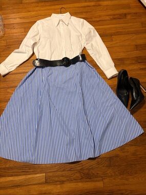 H&M Blue and White Striped Circle Skirt